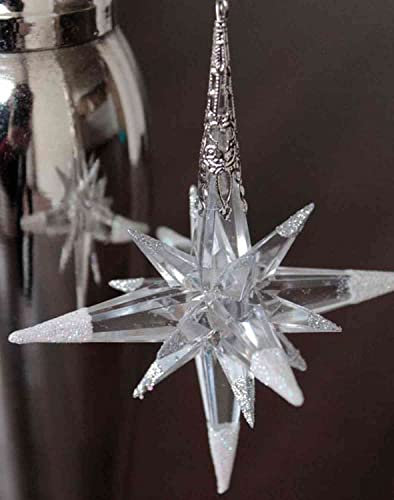 INNA-Glas Acryl Anhänger Stern MABOU, Glitzer, Silber-weiß, 10cm, Ø10cm - Weihnachtsanhänger