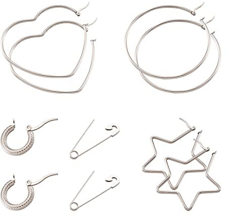 Pandahall 10 Paar Frauen Ohrringe Set enthalten große Creolen, Sicherheitsnadel Knorpel Ohrringe, Huggie Hoop Ohrring Edelstahl Material für empfindliche Ohren Golden & Platinum, Edelstahl, Kein