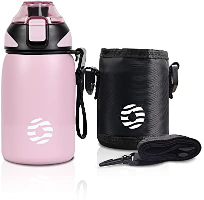 Fjbottle Kinder Trinkflasche Edelstahl 400ml - 1-Klick-Öffnung, BPA-Frei Auslaufsichere Thermo flasche, Kohlensäure geeignet Thermoskanne Jungen/Mädchen für Kindergarten, Schule, Reise