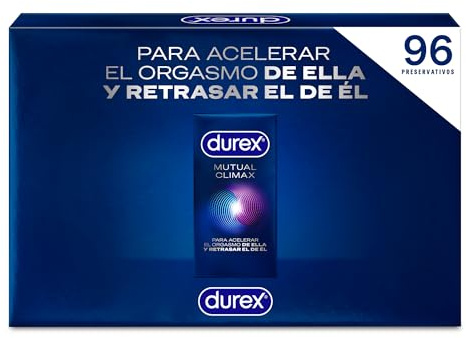 Durex Mutual Clímax Preservativos con puntos y estrías para acelerar el orgasmo de ella y efecto retardante para él, 96 condones