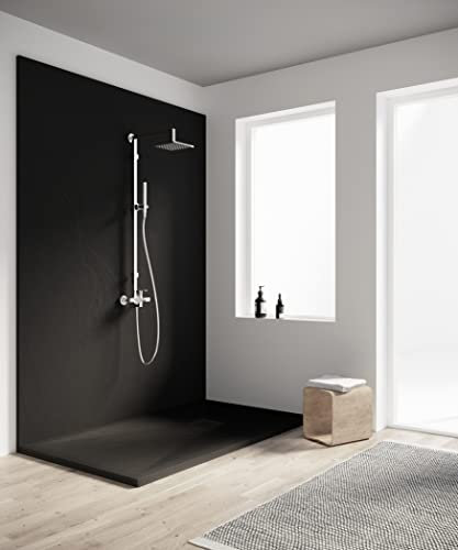 PIATTO DOCCIA IN PIETRA NATURALE ESOLUTION SERIE F IN MARMORESINA EFFETTO PIETRA ARDESIA DIVERSI COLORI BIANCO NERO GRIGIO BEIGE 120X70 CM (NERO)