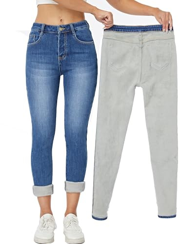 Yehopere Women's Flannel Fleece Lined Thermal Winter Jean Warm Skinny High Waist Denim Jean Pants