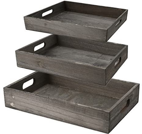 Tablett Serviertablett Dekotablett 20x30 bis 28x38 cm Grau Natur Holztablett (Grau groß 38x28 cm)