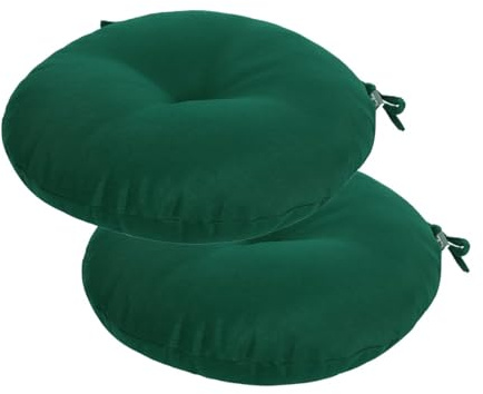 Bistro Chair Cushions 15 inch,Set of 2,Tufted Round Chair Cushions with Ties,15x15x4,Water Resistant Round Seat Cushion for Barstool Chairs,Patio Garden Kitchen Outdoor Furniture(Blackish Green)
