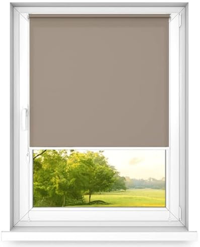 time4blinds Mini Rollo Basic - Rollo - Nicht-Invasiv - Fensterrollo innen ohne Bohren - Nicht-Invasive Griffe - Polyester - Dimmen Rollo - 80 x 120 cm Braun - Rechte Steuerungsseite