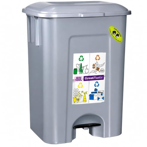 COM-FORT HOUSE | Poubelle à pédale | Capacité 80 litres | Poubelle de cuisine | Différents modèles | Pièces amovibles | Nettoyage facile | (1, argent)