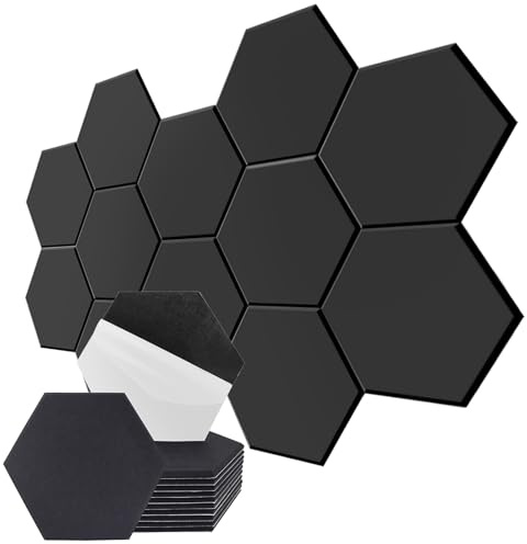 SOSINYA 12 Selbstklebende Akustikpaneele/Akustikplatten,30x26x1cm,Schallabsorberwand mit hoher Dichte,Schallschutzplatten/Akustikschaumstoff für Tür/Wanddekoration und akustische Behandlung (Schwarz)
