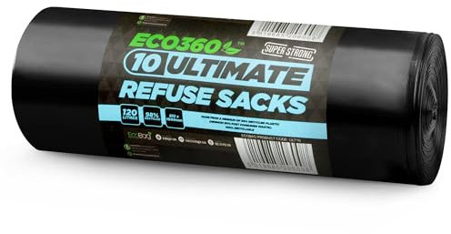 Eco Bag 10 Ultimate Heavy Duty Multi Purpose Refuse Sack, Bin liner, Bin Bags, Garden Sacks, Perfect for multiple uses at home & work 120 Litre, 60mu, 240 Gauge