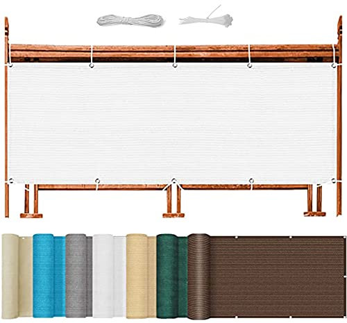 Balkon Sichtschutz 105 x 650 cm UV- und Wetterbeständig Sichtschutzmatte mit Ösen Nylon Kabelbinder und Kordel für Balkongeländer Garten, Weiß