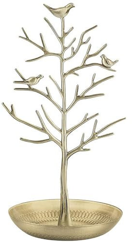 TRIXES Supporto per albero per gioielli in stile oro – Uccelli vintage – Appendi i tuoi gioielli – Torre per organizer da appendere