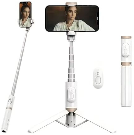 KOMI Perche à Selfie avec lumière - Trépied de téléphone Extensible avec télécommande sans Fil Rechargeable Tout-en-Un Compatible avec iPhone 16 15 14 Pro Max, Samsung, Android, iOS