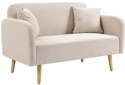 HOMCOM Canapé 2 places, 2 places, 2 coussins rembourrés, canapé double rembourré avec accoudoirs en velours pour salon, chambre à coucher, 130 x 70 x 80 cm, crème