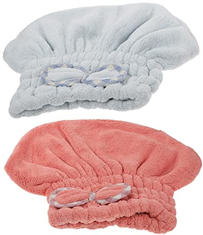 Saugfähige Haarhandtücher aus Coral Fleece, 2 Stück, Damen | Hautfreundlich, Weniger Reibung, Sicherer Halt für Haare, Hübsche Cartoon Optik in Blau und Orange