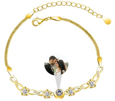 Aina Lighting 925 Sterling Sliber Armband mit Foto für Frauen Personalisierte Projektion Armband mit Bild im Stein Speicher Foto Armband Weihnachten Jahrestag Valentinstag Geburtstag Geschenke