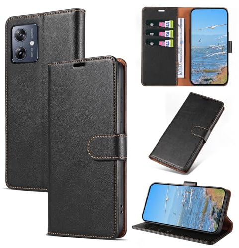 KKEIKO Funda para Motorola Moto G54 5G, Billetera Carcasa de PU Cuero, Anti Golpes Magnético Funda con Stand Function para Motorola Moto G54 5G, Negro