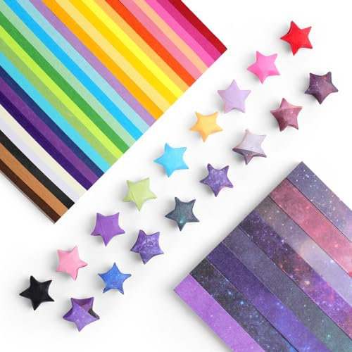 OFFCUP Paper Origami Star Strips, 1080pcs Lucky Star Folding Paper, Decorative Craft for Party and Events (27 Colors Mixed + Starry Sky Gradient)