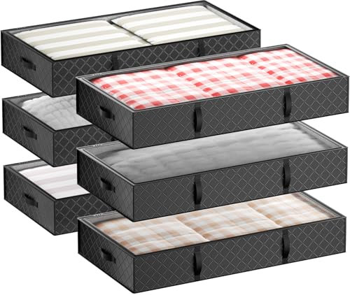 OUSFOT Unterbett Aufbewahrungsbox mit Deckel [6 Stück] Unterbettkommode, Bettkasten Aufbewahrung Aufbewahrungstasche für Bettdecken, Kleidung