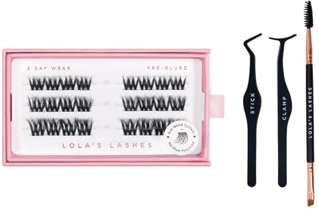 Lola's Lashes Pre-glued Lashes | Bold Definition 3 Row Starter Kit | Pre-Glued Lashes | Easy Application | Application Tools Included | 5-10 Days Wear & Waterproof | 10-14mm