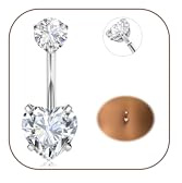 Diamday Bauchnabelpiercing G23 Titanium Piercing Bauchnabel Ring CZ Bauchnabelpiercing Silber 14G Bauchpiercing Barbell Lang Nabel Bars Nabelring Piercing Schmuck für Damen 8/10/12/14/16mm Stablänge