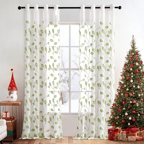 MIULEE Gardinen Voile Vorhänge mit Ösen Paneelvorhang für zu Hause, Wohnzimmer und Schlafzimmer 2er Set Grün 220x140 cm