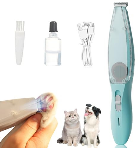 Leise Hundeschermaschine mit Staubsauger, Pfotentrimmer für Hunde, 2 in 1 Schermaschine Hund Katze, Tierhaarschneidemaschine, Profi Hundetrimmer für Pfoten, Augen, Ohren, Gesicht, Körper (Blau)