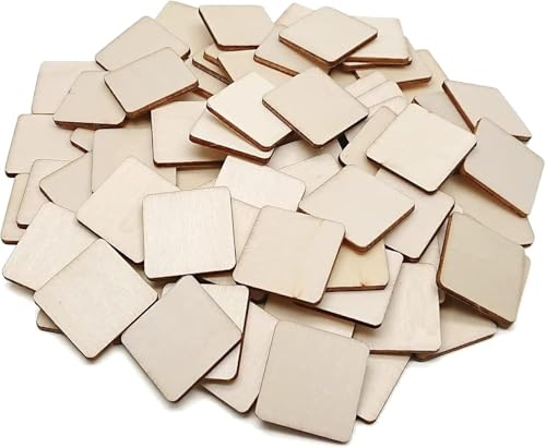 Discos de Madera Cuadrados, 5 cm de Diámetro, 2,5 mm de Grosor, Recortes de Madera Clara, 50 Piezas para Bricolaje, Adornos o Decoración, Pintura, Manualidades, Placa de Letrero