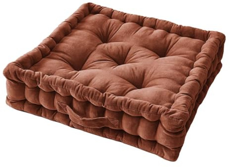 AltoBuy Harris - Coussin de Sol 50x50cm Velours de Coton Capitonné Coloris Terracotta