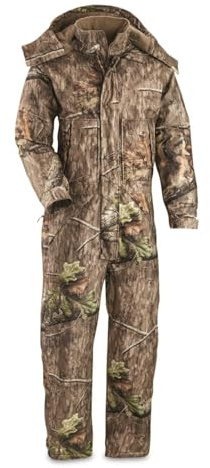 Guide Gear Men's Dry Waterproof Hunting Coveralls with Hood, Insulated Camo Hunt Overalls Mossy Oak Country Roots LARGE