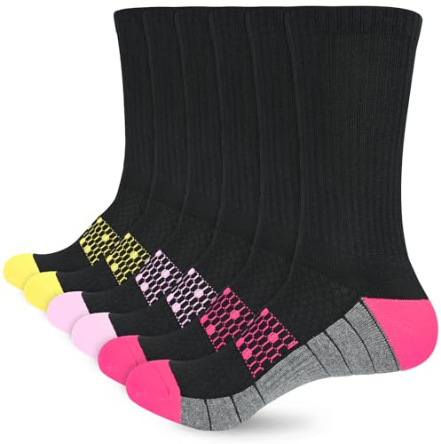KOOOGEAR Womens Ladies Walking Hiking Work Thermal Socks, Anti Blister Winter Warm Black Sports Socks for Womens 4-7 Multipack, Thick Cushioned Non Slip Support Cotton Socks 3 Pairs