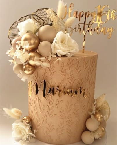 JeVenis Boho Champagne Cake Decoration Golden Balls Cake Decoration Gold Palm Leaves Cake Topper Boho White Gold Ball for Wedding Birthday Anniversary