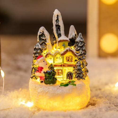 Lergas Weihnachtsdorf mit Beleuchtung, Weihnachtsstadt mit Schneedekoration, Miniatur Weihnachtsdeko Lichterhäuser, Weihnachtshäuser Beleuchtet für Weihnachtsdeko Innen, Winter Hüttenlandschaft (B)