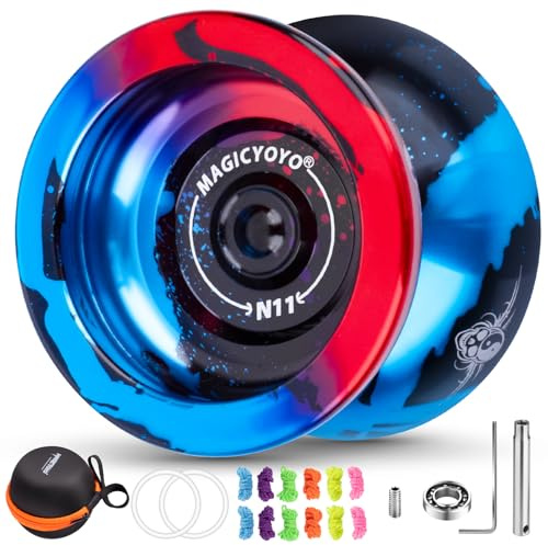MAGICYOYO JoJo mit Leerlauf und Kugellager, Profi Unresponsive Yoyo N11 | Responsive Yoyo für Kinder Anfänger, Metall Magic Jo-jo mit 12 Saiten, Lagersatz, Yo Yo-Hülle