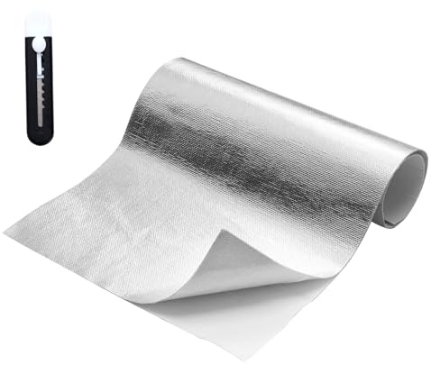 Laitejituan 60 x 250 cm Hitzeschutzmatte Selbstklebend Kleberücken | Aluminium Glasfaser Blatt Aluminisierte Hitzeschutz Praktische Hitzeschild für Schlauch und Automatische Verwendung