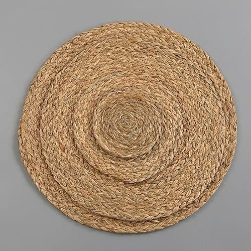 placemat, 11-36cm Round/Ellipse Woven Placemats Natural Corn Husk/Water Hyacinth Placemats, Straw Braided Rattan Placemats Hand Woven Chargers Table(Water Hyacinth,34cm)