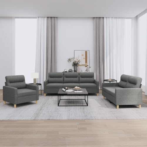 Brokky 3-TLG. Sofagarnitur mit Kissen - Wohnzimmer Sitzgruppe - Dunkelgrau Stoff - 3201537