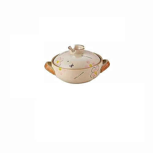 CVQJL Cacerola de Cerámica con Tapa, Cazuela de cerámica Cazuela Retro Cazuela de Barro con Tapa y asa Olla para guisar Utensilios de Cocina de cerámica Redondos Chinos (A 1,5 L)