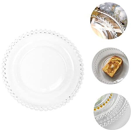 FUNOMOCYA Assiette à Fruits En Verre 10 Pouces Bordure Perlée, Plaque De Verre Lisse Et Brillante, Assiette à Dessert Polyvalente, Pour Repas Familiaux Et Fêtes