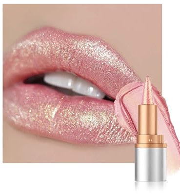 Glitzer Lippenstift Gold Pink, Smooth Nourishing Lipliner mit Metallic Finish, Long Lasting Shine, Wasserfest Lip Liner & Lipstick 2-in-1, Cremige Textur, Hochpigmentiert Not-stick Lipgloss Makeup-01