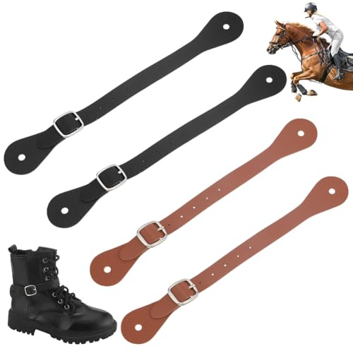 WADORN 2 Colors PU Leather Spur Straps, Adjustable Boot Straps Single Ply Spur Straps 6 Holes Western Men Women's Boots Accessories for Boots Equipment Rodeo Thigh High Boot Equestrian Supplies