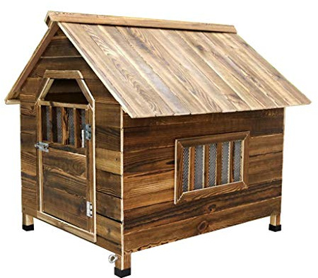 Niche for Chien en Bois carbonisé d'extérieur avec Porte et fenêtre, cabane en rondins for Animaux de Compagnie, résistante aux intempéries, imperméable, Meubles for Animaux de Compagnie(Large)