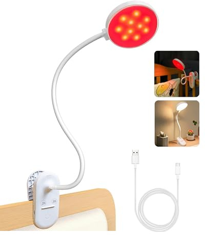 Reading Lights for Books in Bed, Red Light for Sleeping, Clip on Light with Timer & Dimmable, Rechargeable Night Light for Headboard,Bedroom,Desk,Laptop