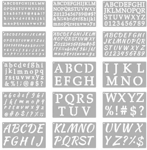 15 PCS Letter Stencils, Stencil for Crafts Reusable, ABS Plastic Alphabet Stencils for Painting on Wood & Fabric, Journal Making & Scrapbooking Supplies for DIY Enthusiasts