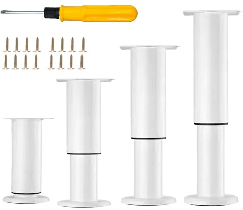 XAHMBSS 4 Stück Weiß Möbelfüße Verstellbar 20-34 cm,Möbelfüße Höhenverstellbar,Metall Möbelbeine,Anti-Kratzer Möbelbeine für Schrank Fernsehschrank Bett Sofa Badezimmerschrank
