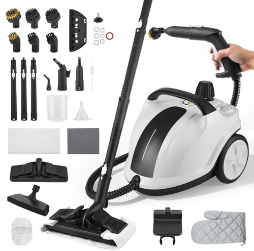 Nettoyeur vapeur portatif 5 bar, 2000 W pression vapeur multifonction, réservoir d'eau 2 L, nettoyeur vapeur pour tous, nettoyeur vapeur pour le nettoyage des sols, canapés, fenêtres, cuisine, WC