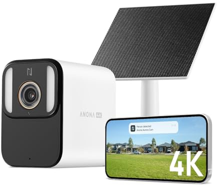 Anona Aurora 4K Solar Kamera Aussen, 8MP, Nacht, WLAN, 1er-Pack | WLAN Outdoor, 8MP, Farb-Nachtsicht, 24/7 Aufzeichnung, KI-Erkennung, Keine Abokosten