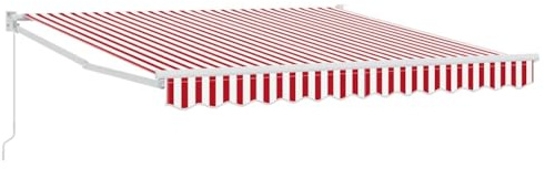 Roanoer Toldo retráctil para patio y jardín, toldo con brazo articulado manual, poliéster y aluminio, rayas rojas y blancas, para exteriores, 350 x 250 cm