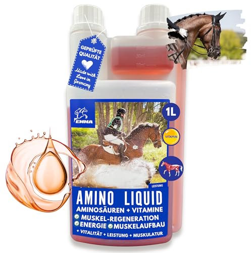 Amino Pferd Liquid 1L Aminosäuren Pferd mit L Carnitin liquid I Vitamin B komplex I Zusatzfutter Muskelaufbau Stärkung Muskulatur & Regeneration I Flüssig alternativ Muskel Protein Pulver für Pferde