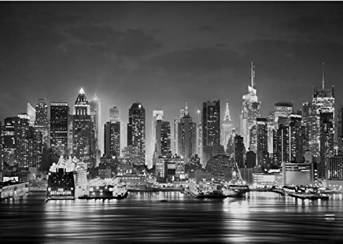 Runa Art Papel tapiz fotográfico Nueva York Noche 352 x 250 cm Lana Fondo De Pantalla XXL Moderna Decoración De Pared Sala Cuarto Oficina Salón Negro y blanco 9177011c