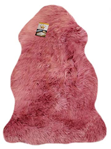 Reissner Lammfelle | Finn DF-95-ROS | Echtes Merino Schaffell | Naturform | hoch-/langflorig | Dekofell Couchauflage Bettvorleger Teppich | rosa 95cm