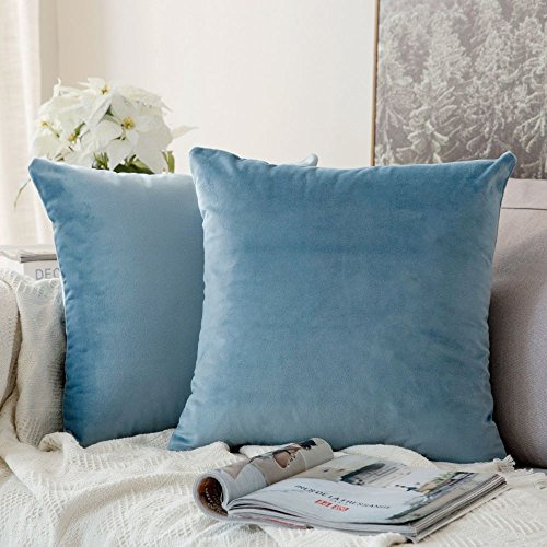 MIULEE 2er Set Kissenbezug 40x40 cm samtkissen couchkissen Hellblau | Kissenhülle Dekorative Dekokissen Sofakissen Wurfkissenbezug mit Verstecktem Reißverschluss Sofa Schlafzimmer